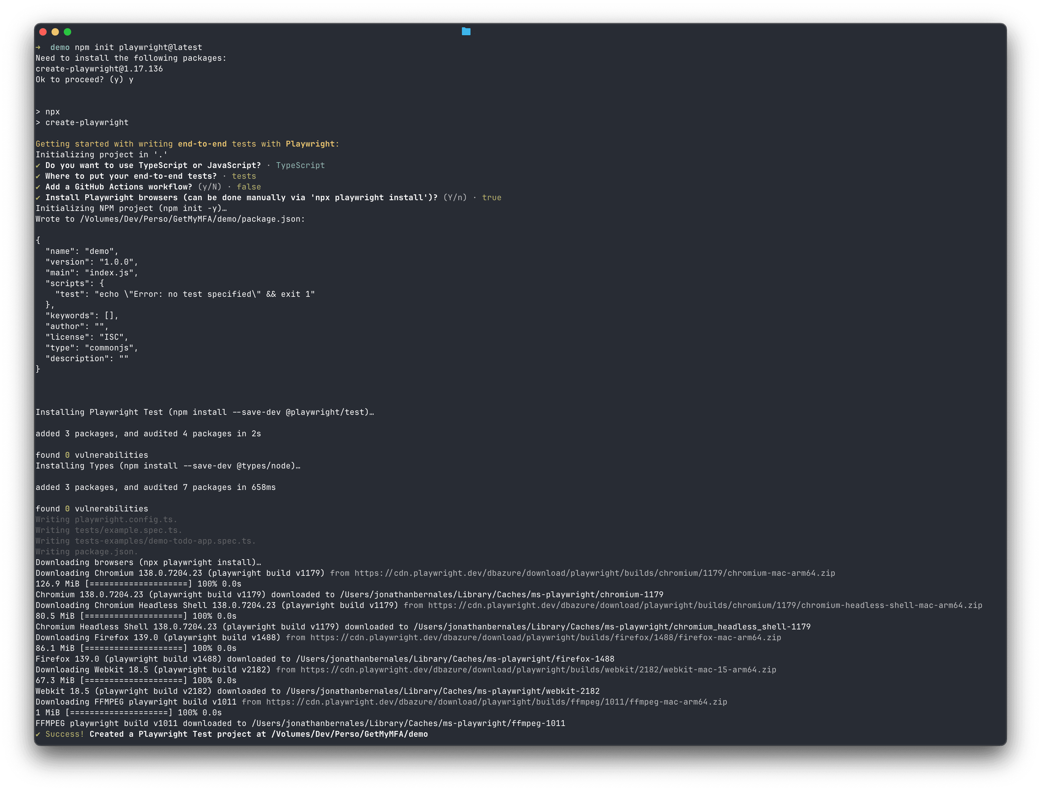 Playwright project creation CLI