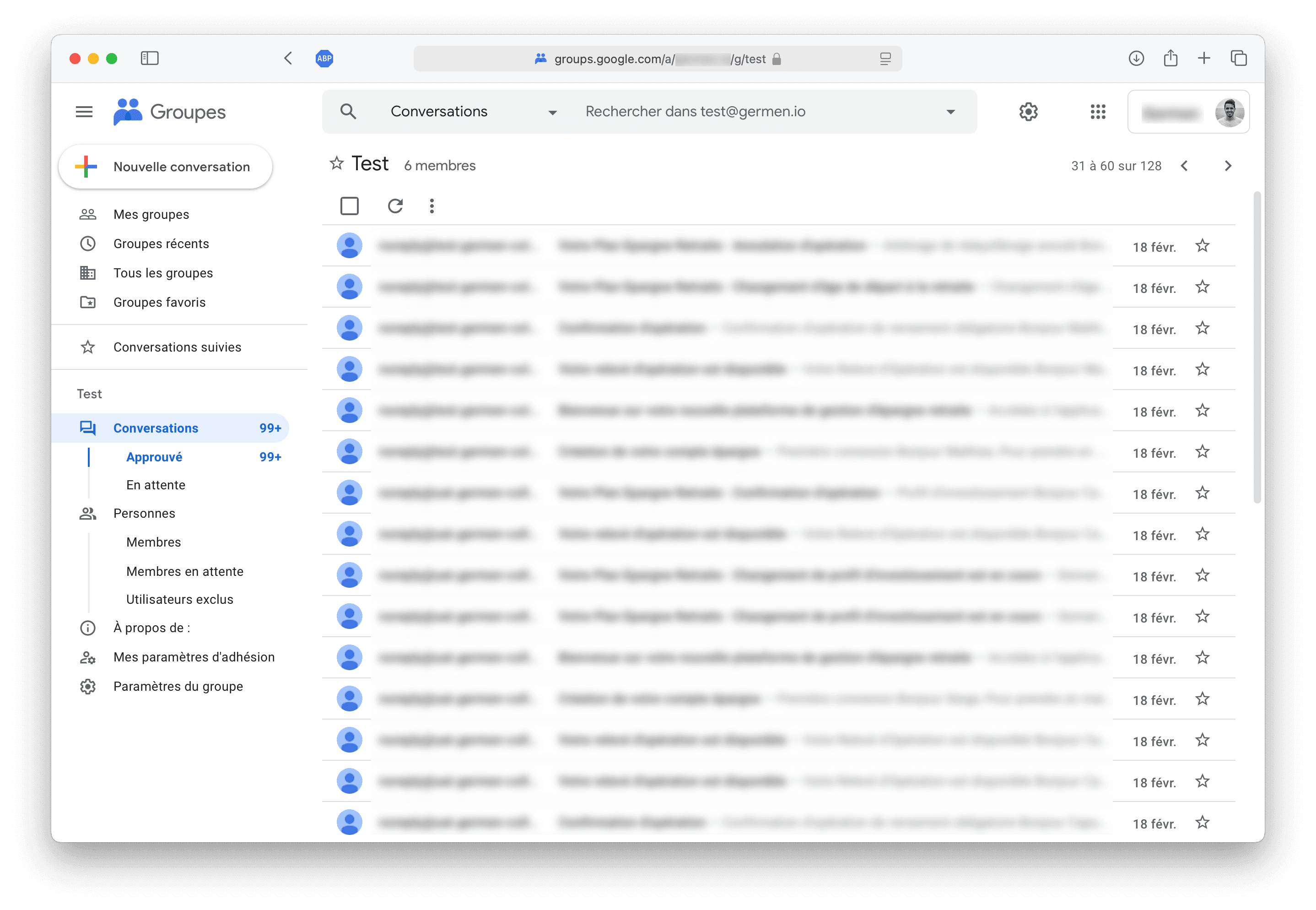 Google Group email sharing interface