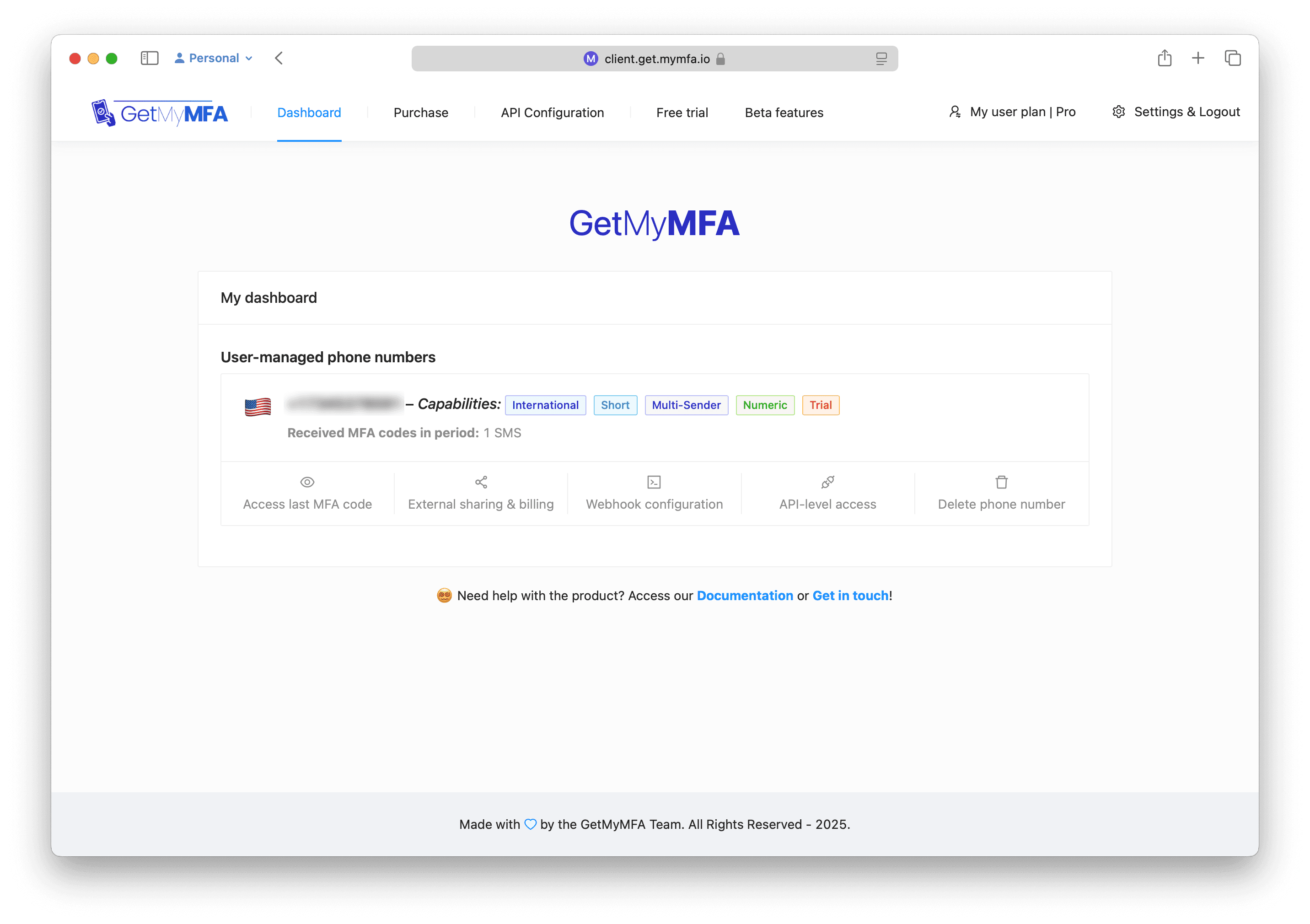 GetMyMFA dashboard - API configuration